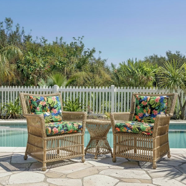 English Elm Outdoor Tufted Seat Cushions Botanical Floral Polyester Patio Dining Chair Pads with Ties Green Set of 4 T6231P529754