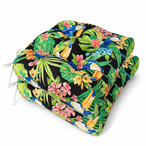 English Elm Outdoor Tufted Seat Cushions Botanical Floral Polyester Patio Dining Chair Pads with Ties Green Set of 4 T6231P529754