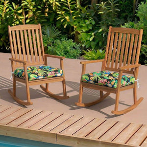 English Elm Outdoor Tufted Seat Cushions Botanical Floral Polyester Patio Dining Chair Pads with Ties Green Set of 4 T6231P529754