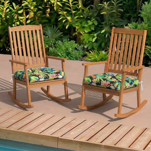 English Elm Outdoor Tufted Seat Cushions Botanical Floral Polyester Patio Dining Chair Pads with Ties Green Set of 4 T6231P529754