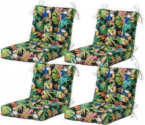 English Elm Outdoor Tufted Seat Cushions Botanical Floral Polyester Patio Dining Chair Pads with Ties Green Set of 8 T6231P529755