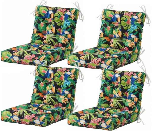 English Elm Outdoor Tufted Seat Cushions Botanical Floral Polyester Patio Dining Chair Pads with Ties Green Set of 8 T6231P529755