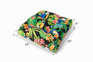 English Elm Outdoor Tufted Seat Cushions Botanical Floral Polyester Patio Dining Chair Pads with Ties Green Set of 8 T6231P529755