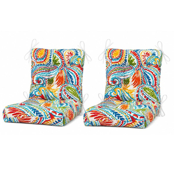 English Elm Outdoor Tufted Seat Cushions Botanical Floral Polyester Patio Dining Chair Pads with Ties Red (Paisley Multi) Set of 4 T6231P529756