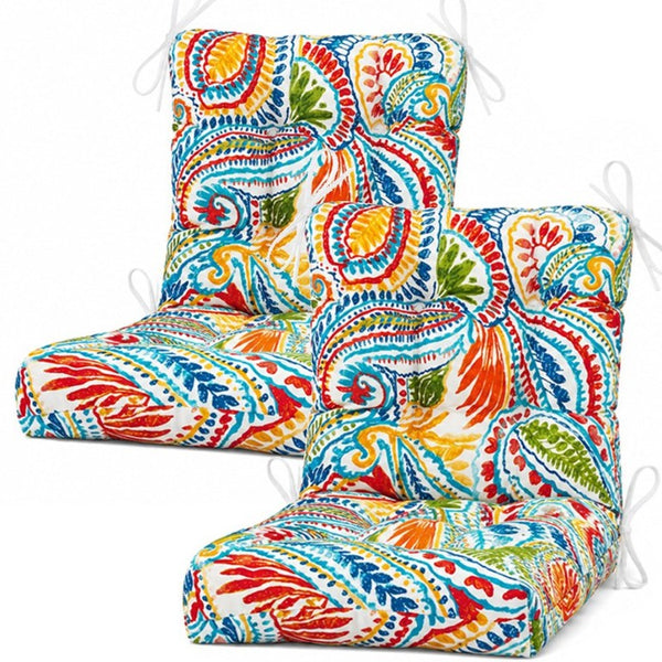 English Elm Outdoor Tufted Seat Cushions Botanical Floral Polyester Patio Dining Chair Pads with Ties Red (Paisley Multi) Set of 4 T6231P529756