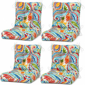 English Elm Outdoor Tufted Seat Cushions Botanical Floral Polyester Patio Dining Chair Pads with Ties Red (Paisley Multi) Set of 4 T6231P529756