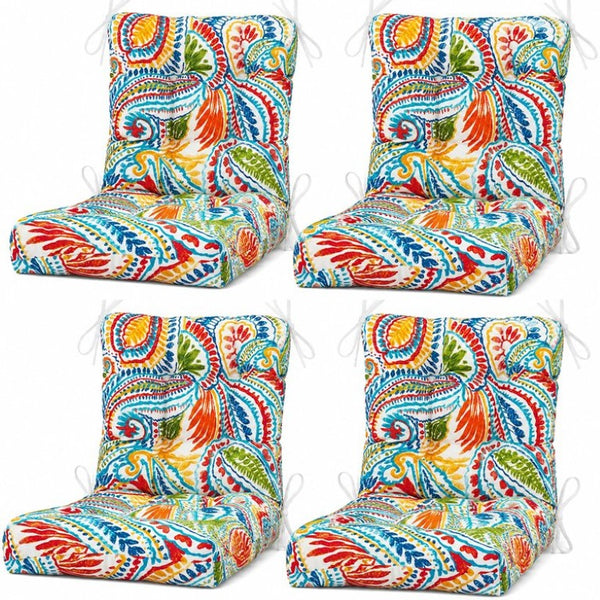 English Elm Outdoor Tufted Seat Cushions Botanical Floral Polyester Patio Dining Chair Pads with Ties Red (Paisley Multi) Set of 4 T6231P529756