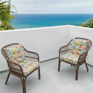 English Elm Outdoor Tufted Seat Cushions Botanical Floral Polyester Patio Dining Chair Pads with Ties Red (Paisley Multi) Set of 4 T6231P529756