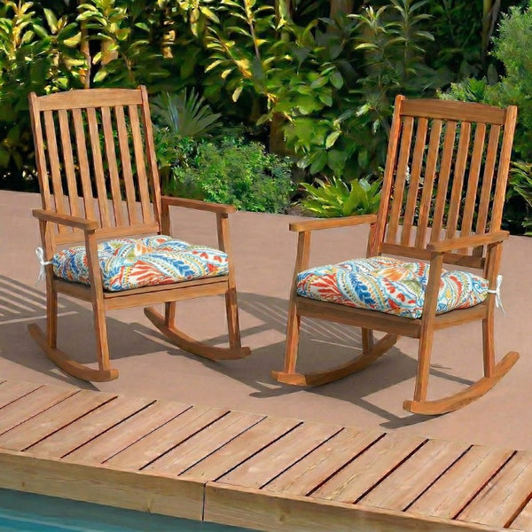 English Elm Outdoor Tufted Seat Cushions Botanical Floral Polyester Patio Dining Chair Pads with Ties Red (Paisley Multi) Set of 4 T6231P529756