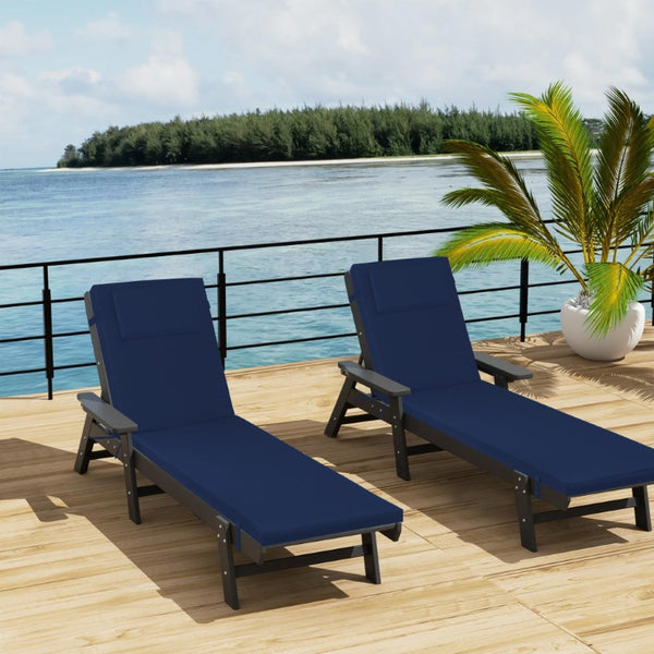 English Elm 2Pcs Outdoor Chaise Lounge Cushions UV Resistant Polyester Patio Seat Set with Tie Straps Navy Blue T6231P574478