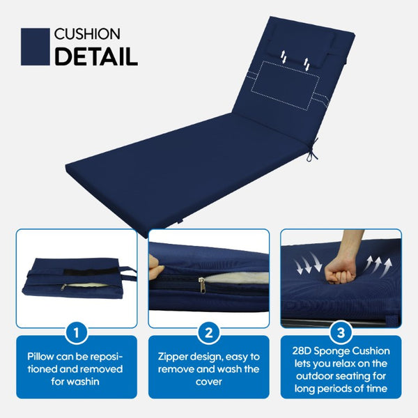 English Elm 2Pcs Outdoor Chaise Lounge Cushions UV Resistant Polyester Patio Seat Set with Tie Straps Navy Blue T6231P574478