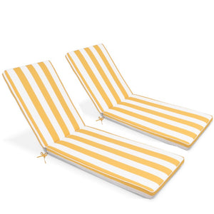 English Elm 2Pcs Outdoor Chaise Lounge Cushions UV Resistant Polyester Patio Seat Set with Tie Straps Yellow+White T6231P574485