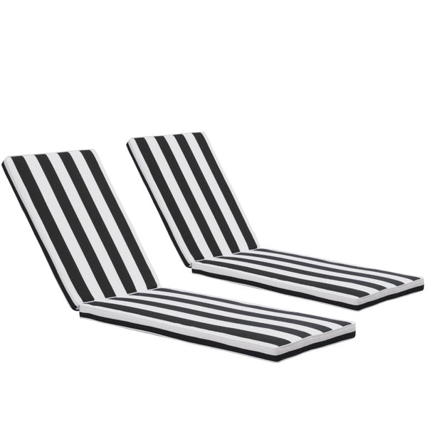 English Elm 2Pcs Outdoor Chaise Lounge Cushions UV Resistant Polyester Patio Seat Set with Tie Straps Black White T6231P574488