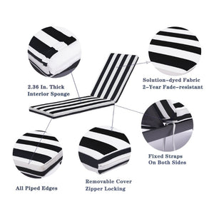 English Elm 2Pcs Outdoor Chaise Lounge Cushions UV Resistant Polyester Patio Seat Set with Tie Straps Black White T6231P574488