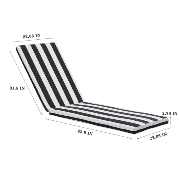 English Elm 2Pcs Outdoor Chaise Lounge Cushions UV Resistant Polyester Patio Seat Set with Tie Straps Black White T6231P574488