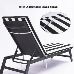 English Elm 2Pcs Outdoor Chaise Lounge Cushions UV Resistant Polyester Patio Seat Set with Tie Straps Black White T6231P574488