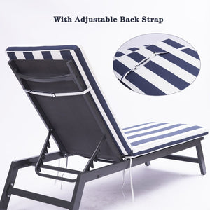 English Elm Outdoor Tufted Seat Cushions Botanical Floral Polyester Patio Dining Chair Pads with Ties Blue and White Stripes Set of 2 T6231P574491