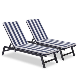 English Elm Outdoor Tufted Seat Cushions Botanical Floral Polyester Patio Dining Chair Pads with Ties Blue and White Stripes Set of 2 T6231P574491