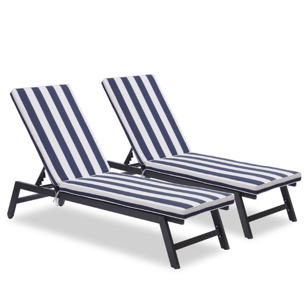English Elm Outdoor Tufted Seat Cushions Botanical Floral Polyester Patio Dining Chair Pads with Ties Blue and White Stripes Set of 2 T6231P574491