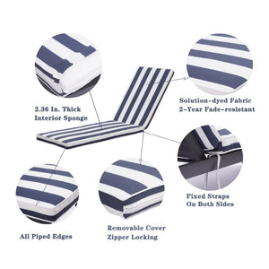 English Elm Outdoor Tufted Seat Cushions Botanical Floral Polyester Patio Dining Chair Pads with Ties Blue and White Stripes Set of 2 T6231P574491