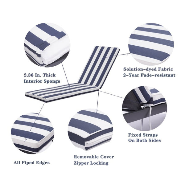 English Elm Outdoor Tufted Seat Cushions Botanical Floral Polyester Patio Dining Chair Pads with Ties Blue and White Stripes Set of 2 T6231P574491