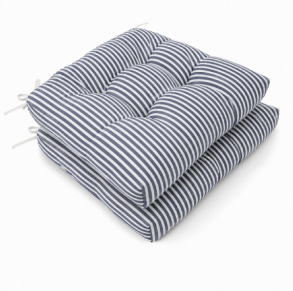 English Elm Outdoor Tufted Seat Cushion Set Waterproof Striped Patio Pads with Ties for Dining T6231P595770