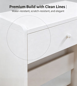 English Elm White Compact Makeup Vanity with Smart LED Mirror Built-In Charging and Organized Storage T6305P537416