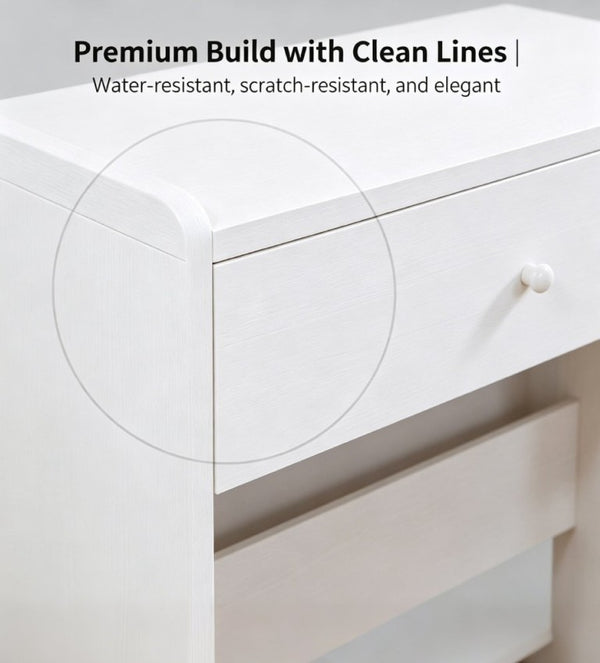 English Elm White Compact Makeup Vanity with Smart LED Mirror Built-In Charging and Organized Storage T6305P537416