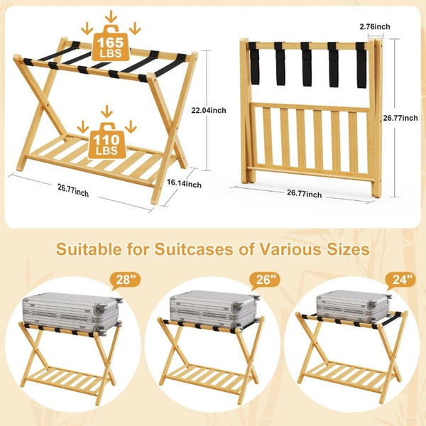 English Elm Folding Bamboo Luggage Rack Set of Two with Lower Shelf for Guest and Hotel Rooms T6325P562347