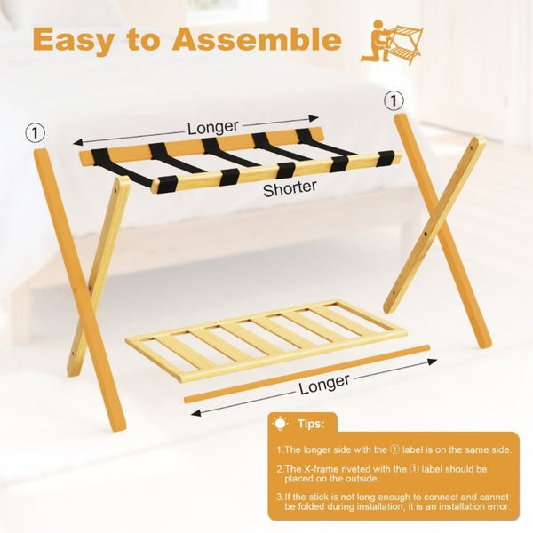 English Elm Folding Bamboo Luggage Rack Set of Two with Lower Shelf for Guest and Hotel Rooms T6325P562347