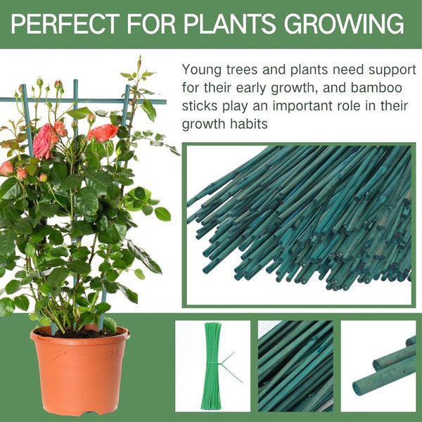 English Elm 4Ft Green Bamboo Plant Stakes Set of 200 with Twist Ties for Garden Trellis Support 4FT T6325P563372