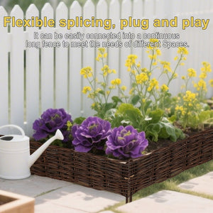 English Elm Willow Handwoven Wicker Garden Border Fence Set Natural Edging for Outdoor Flower Beds T6325P567494
