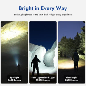 English Elm X1pro Rechargeable EDC Flashlight 12300 Lumens Dual Beam Fast Charging IP65 T6325P596331