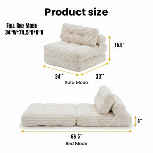 English Elm Folding Convertible Chair Lounger Sleeper with Corded Fabric and Lumbar Support Pillow Beige T6370P553885