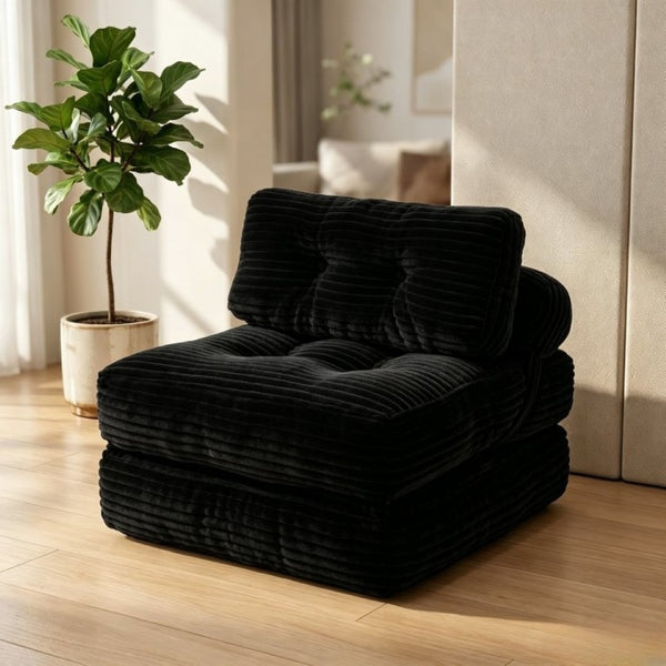English Elm Folding Convertible Chair Lounger Sleeper with Corded Fabric and Lumbar Support Pillow Black T6370P553886