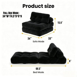 English Elm Folding Convertible Chair Lounger Sleeper with Corded Fabric and Lumbar Support Pillow Black T6370P553886