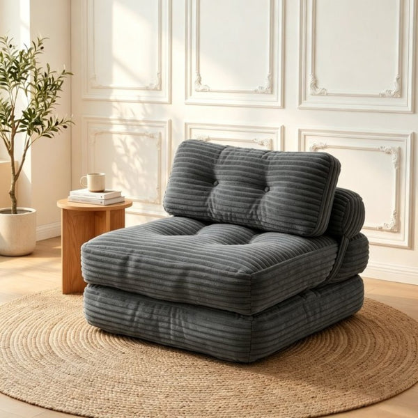 English Elm Folding Convertible Chair Lounger Sleeper with Corded Fabric and Lumbar Support Pillow Dark Grey T6370P553887