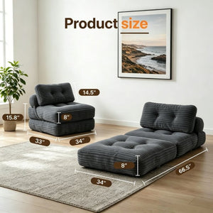 English Elm Folding Convertible Chair Lounger Sleeper with Corded Fabric and Lumbar Support Pillow Dark Grey T6370P553887