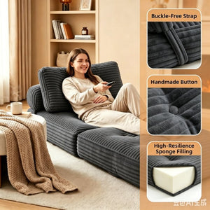 English Elm Folding Convertible Chair Lounger Sleeper with Corded Fabric and Lumbar Support Pillow Dark Grey T6370P553887