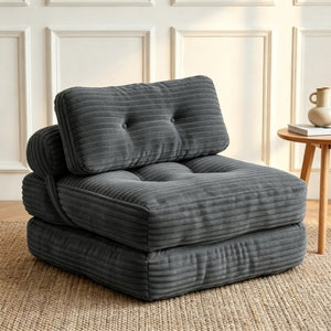 English Elm Folding Convertible Chair Lounger Sleeper with Corded Fabric and Lumbar Support Pillow Dark Grey T6370P553887