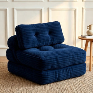 English Elm Folding Convertible Chair Lounger Sleeper with Corded Fabric and Lumbar Support Pillow Navy T6370P553888