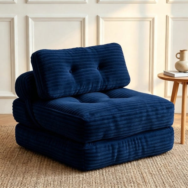 English Elm Folding Convertible Chair Lounger Sleeper with Corded Fabric and Lumbar Support Pillow Navy T6370P553888