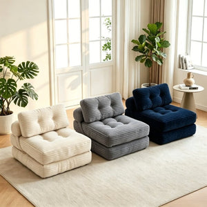 English Elm Folding Convertible Chair Lounger Sleeper with Corded Fabric and Lumbar Support Pillow Navy T6370P553888
