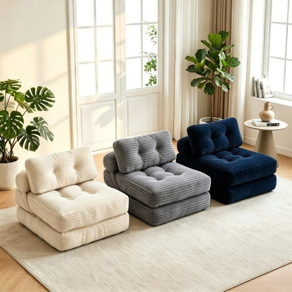 English Elm Folding Convertible Chair Lounger Sleeper with Corded Fabric and Lumbar Support Pillow Navy T6370P553888
