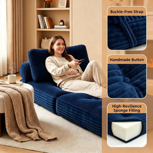 English Elm Folding Convertible Chair Lounger Sleeper with Corded Fabric and Lumbar Support Pillow Navy T6370P553888