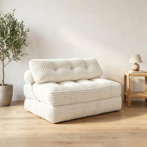 English Elm Folding Floor Sofa Bed Corded Fabric Convertible Lounge Chair for Studio Bedroom Beige T6370P553889