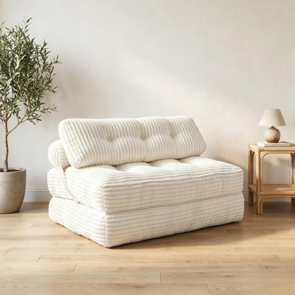English Elm Folding Floor Sofa Bed Corded Fabric Convertible Lounge Chair for Studio Bedroom Beige T6370P553889