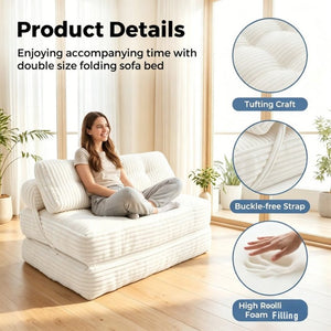 English Elm Folding Floor Sofa Bed Corded Fabric Convertible Lounge Chair for Studio Bedroom Beige T6370P553889