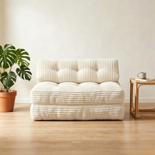 English Elm Folding Floor Sofa Bed Corded Fabric Convertible Lounge Chair for Studio Bedroom Beige T6370P553889