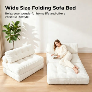 English Elm Folding Floor Sofa Bed Corded Fabric Convertible Lounge Chair for Studio Bedroom Beige T6370P553889
